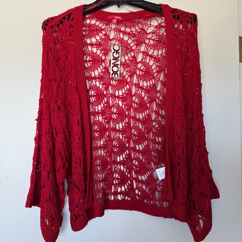 BONGO Red Openwork Crochet Cardigan